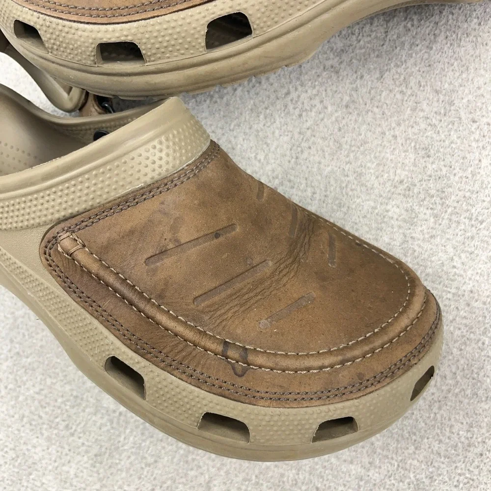Men's Crocs Yukon Vista II Leather Rubber Slip-On Clog Sandals Brown Size 11